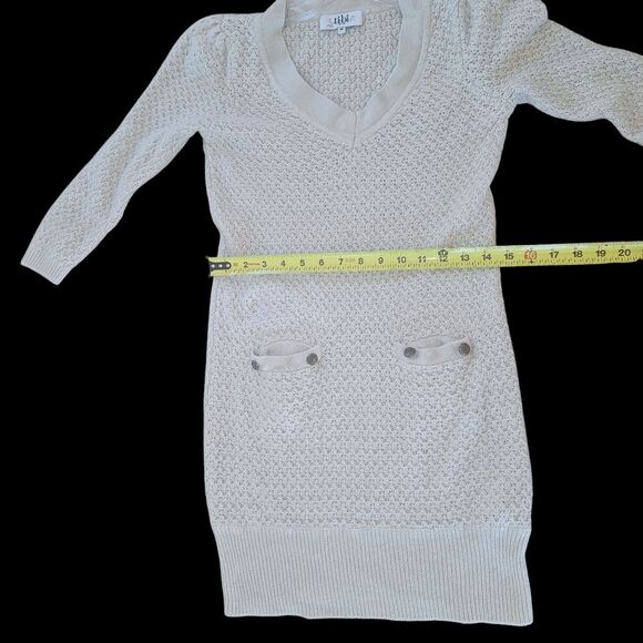 Tibi Sweater Dress Wool Cashmere Blend Pockets Sheath V-Neck Above Knee Beige M - Picture 15 of 16
